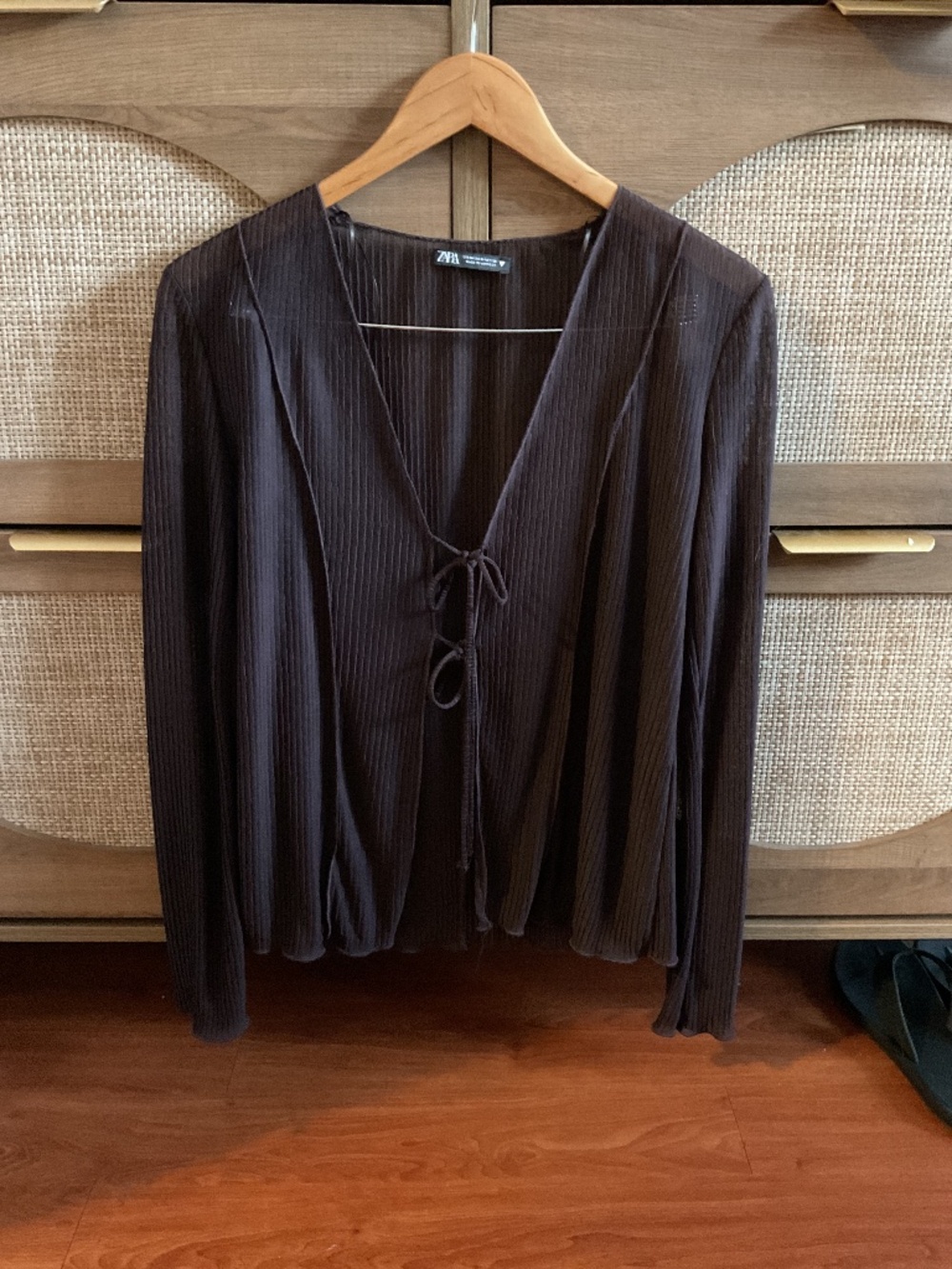 ZARA - Mesh Sheer Aubergine Tie Top - size M